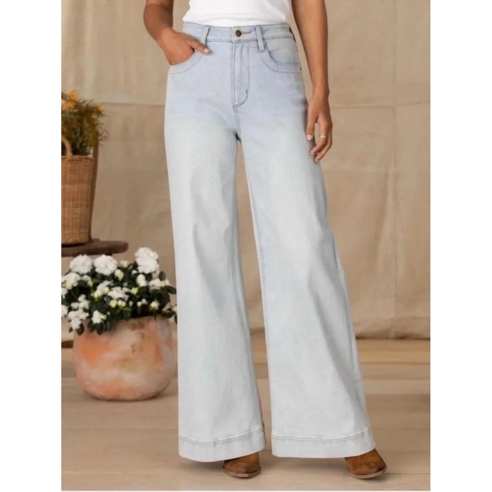 Driftwood Womens Martha Light Wash Wide Leg Jeans High Rise Stretch Blue Size 24